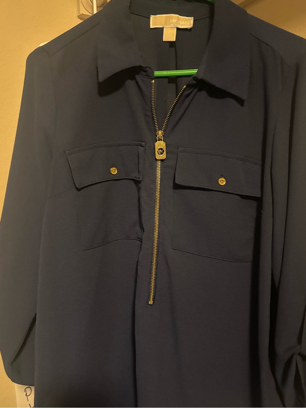 MICHAEL Michael Kors Navy Zip-Front Shirt Jacket with Gold Hardware